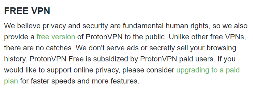 ProtonVPN Stand on Free VPNs